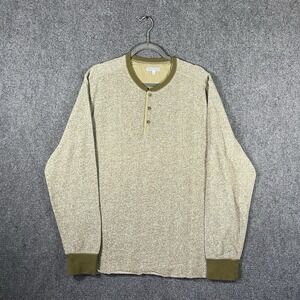 Wallace & Barnes Waffle-Knit Henley Shirt Green Mens Size XL #2390